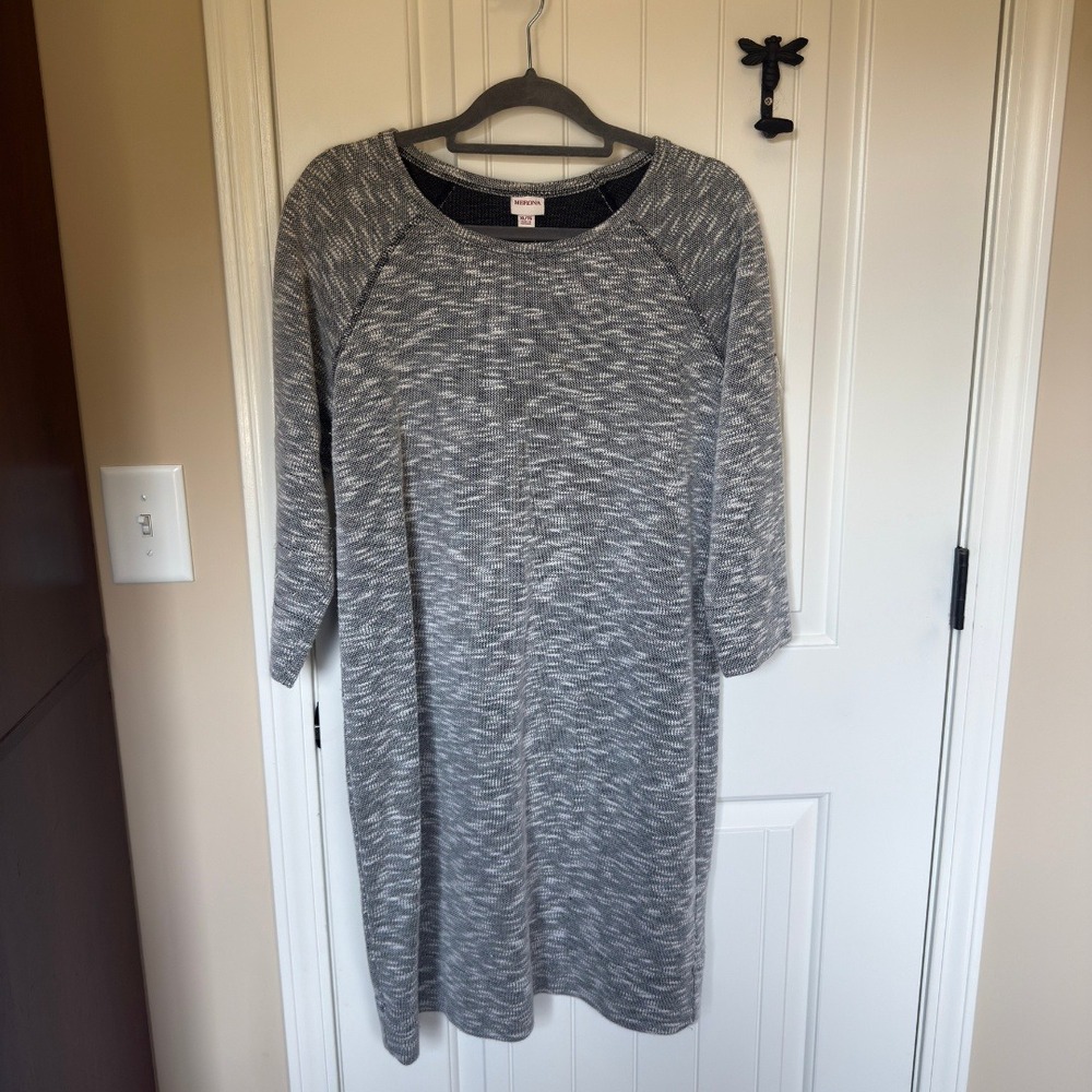 Merona Womens Gray Space Dye Knit Sweater Dress 3/4 Sleeve Crew Neck Size XL